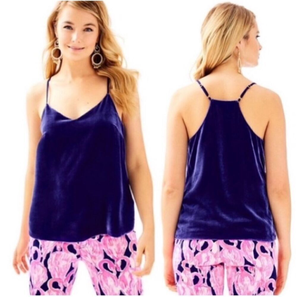 Lilly Pulitzer silk blend dusk velvet top true velvet navy size XS